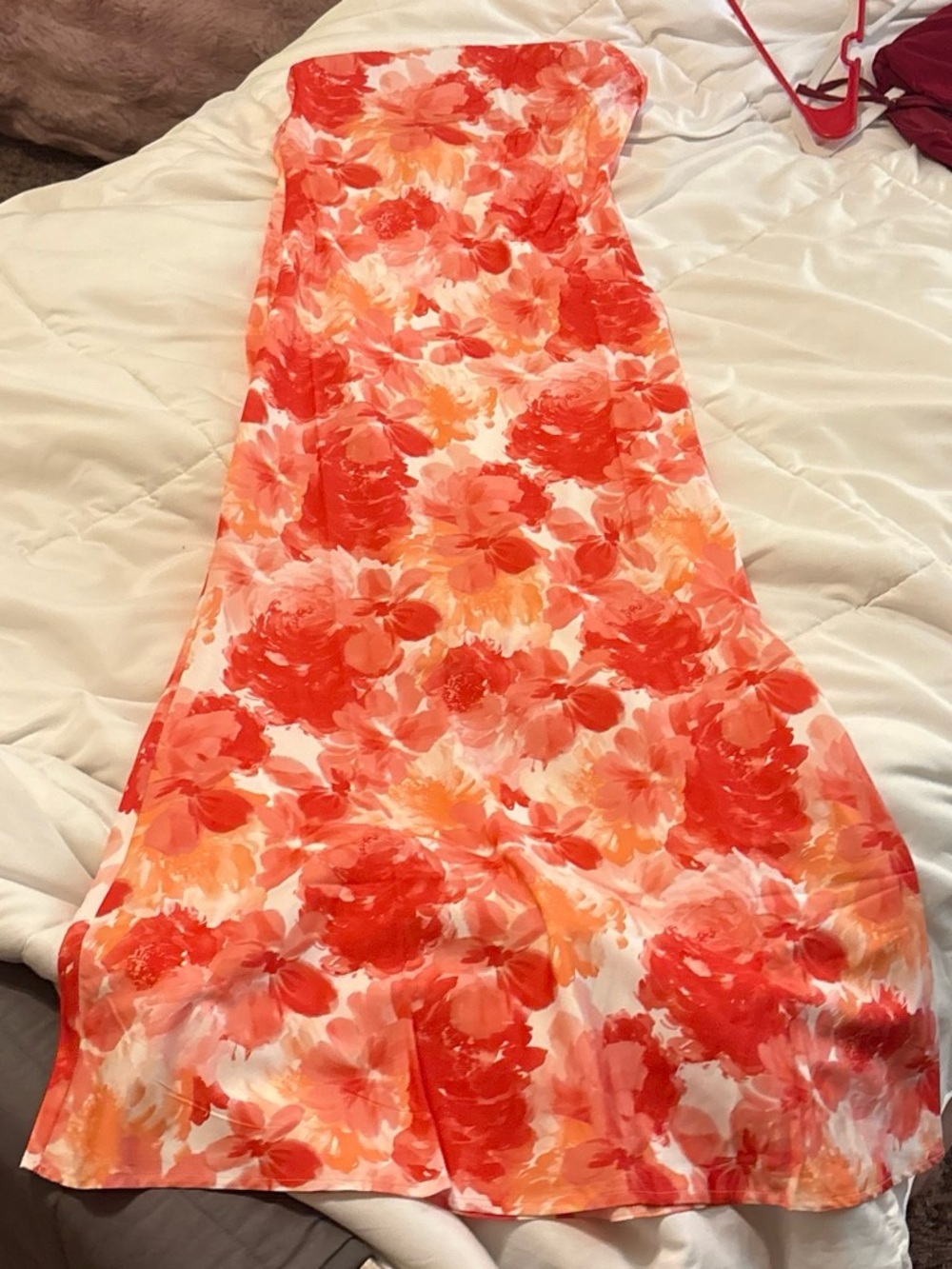 Floral Orange Multi Strapless Maxi Skirt